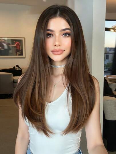 פאה סינתטית אומברה חומה באיכות גבוהה בגודל 24 אינץ' לנשים, סיבים עמידים בחום, מראה נוח וטבעי, מתאים לחופשה, טיולים, מפגש משפחתי, קוספליי ולבוש יומיומי