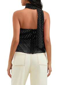 Women's Summer Slim Tube Tops Sleeveless Off Shoulder Halter Neck Dot Print Bandeau - Black - View 6