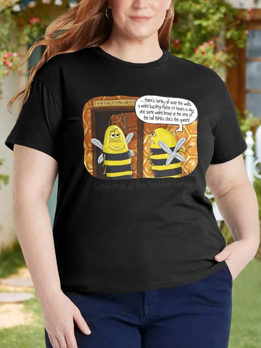 Bee Hive Condo Superintendent Oversize Women T-Shirt (Women's Large) - Beekeeper Bees Honey Buzzing Bees