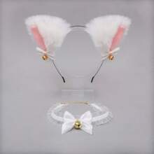 Handmade Cosplay Accessory Set - Fox Ears, Cat Ears Headband, Lace Bowknot , Bell Choker