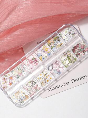 1Box 240Pcs 3D Wood Pulp Flower Nail Art Charm Butterfly Nails Art Flower Nail Charms Clear Bow Butterfly Nailfor Nail Art Decoration & Diy Crafting Design Nail Supplies Nails Nail Gems