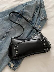 1 pièce Sac à main baguette enrobé PU pour femme, couleur bordeaux, style Y2K Girlcore, petit sac carré, sac bandoulière minimaliste, sac polyvalent pour le travail, cartable pour étudiantes