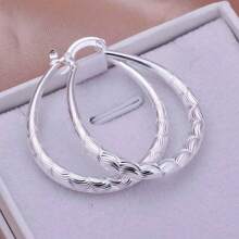 Boucles d'oreilles ovales en vague en argent sterling 925 pour femmes, bijoux de mode pour mariage, fiançailles et charme