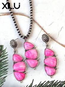 1 set de collar con colgante y aretes de estilo retro y país del oeste antiguo con diseño exagerado de color turquesa al estilo del Día de San Valentín para mujeres