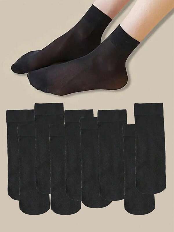 10pairs Women Solid Sheer Casual Crew Socks, For Summer