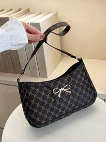 New Fashion Casual Women Shoulder PU Plain Black, Coffee, Khaki Color Bowknot Metal Hardware Ladies Underarm Cosmetic Wallet Pouch Bag