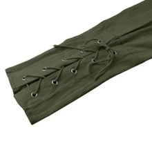 Men's Long Sleeve Medieval Style Drawstring Linen Shirt, Viking Costume - Army Green - View 8