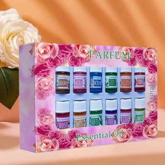 1 盒 12 瓶 X 3 毫升（0.101 液量盎司）迷你香薰精油，12 种香味（玫瑰、薰衣草、樱花、海洋、桂花、檀香、绿茶、柠檬、古龙水、茉莉、草莓），适合作为生日、情人节、圣诞节礼品套装，兼容精油扩散器