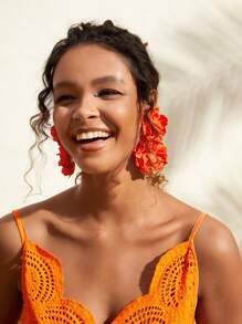 Pendientes grandes con flores hechos a mano inspirados en la moda de resort para mujeres