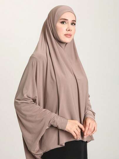 1pc Women's Solid Color Soft Chin Covering Plus Size Sleeveless Prayer Headscarf, For Pilgrimage, Chador, Hijab, Abaya, Niqab Head Scarf, Shawl, Sun Protection Robe Scarf For Dress