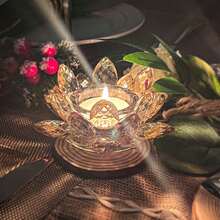 1Pc Crystal Lotus Flower Tealight Candle Holders/Glass Tea Light Candlestick Decor Decoration For Christmas Home Wedding Party - Multicolor - View 6