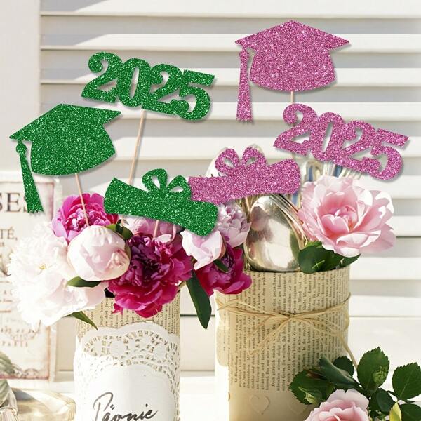 2025 Graduation Cap Paper Vase Toppers 6pcs - No Electricity Required Decorations Set - Gift Wrapping Supplies For Commencement Celebrations