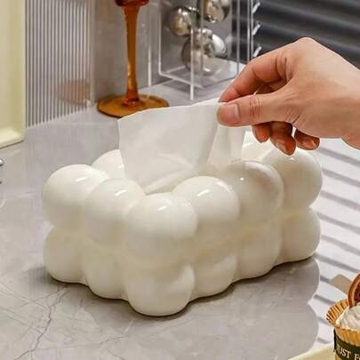 1pc Desktop Tissue Box, Creative Design Plastic Tissue Dispenser, Luxury Cream Style Desk Tissue Paper Storage Container, Suitable For Daily Home, Holidays, Weddings, Christmas Parties, Back To School Decor