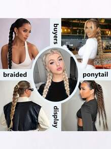 2 件编织长马尾辫接发带松紧带 24 英寸合成纤维金色辫子马尾发饰适合派对日常使用万圣节圣诞节