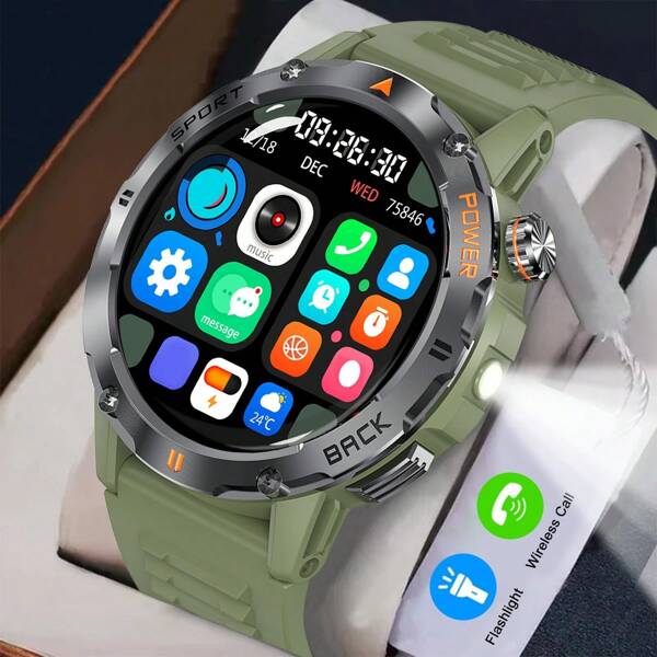Men's Father Gift Smart Watch 1.53 Inch Round Full Touch Smart Watch Fitness Tracking Sports Wireless Call LED Flashlight Music Control Information Push Android IOS Smart Bracelet
