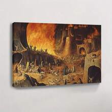1 Pc, A Medieval Painting Of The Fiery With Many Demons And Devil, Original, Canvas, Wall Art, Living Room Wall Decorations, Bedrooms, Bathrooms, Frame Poster Art Prints, Hanging Paintings, Home Decoration, Festivals. Home 1 - Multicolor - View 1