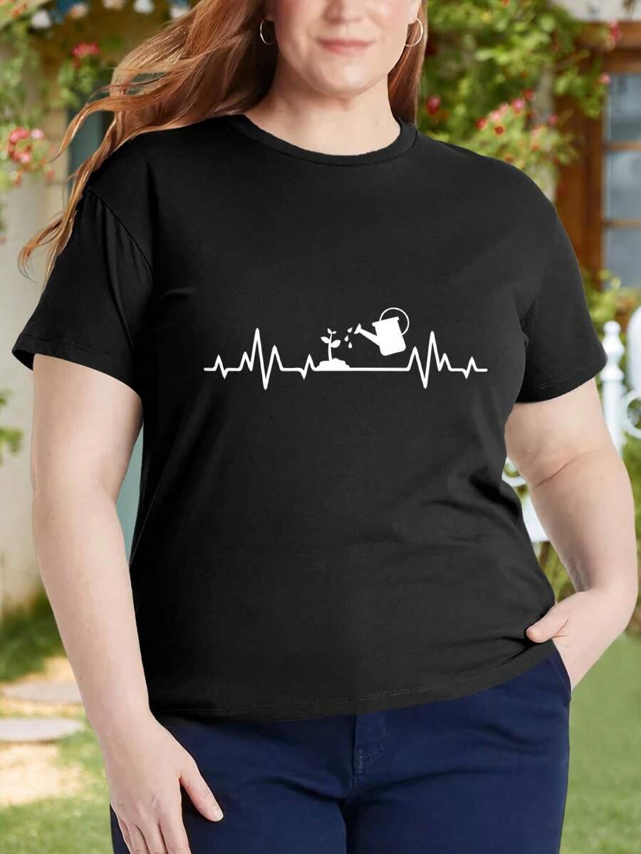 Gardening Heartbeat Funny Gardening Oversize Women T-Shirt For Garden Plant Lovers (Ladies' Large Size Available)