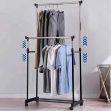 Heavy Duty Metal Clothes Rail Storage Garment Shelf Hanging Display Stand Rack, Stainless Steel Double Pole Lifting Drying Rack, Floor Rack Telescopic Clothes Rack, Floor Hanging Clothes Rack - Black - View 5