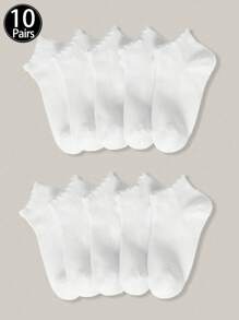 1/10 双装儿童夏季薄网眼袜，纯白色蕾丝边无缝学生袜 - 白色 - 查看 8