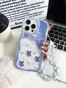 奶油纹理波浪边亮面油海星海龟彩绘防摔手机壳，配有手工串珠手链，适用于 XR/7/8、 15 ProMax、 13、 14、 11、 XS、Galaxy S24、Galaxy S24+、Galaxy S24 Ultra、Galaxy S22、Galaxy A13 4G、Galaxy A52、Galaxy A52s 5G、Galaxy A23、Galaxy A35、Galaxy A25、Galaxy A73、Redmi Note 11、Redmi Note 11 Lite 防水防震防刮 - 彩色 - 查看 3