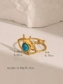 1pc Fashionable Exaggerate Luxurious Golden Devil's Eye With Blue-Green Turquoise Adjustable Ring, Stainless Steel 18k Design, Suitable For Women To Wear For Daily, Festival, Party, Gathering, Date Or Gift
