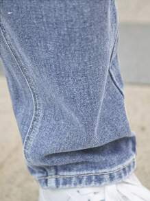 男士休闲破洞锥形牛仔裤 - 中等水洗藍 - 查看 6