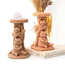 1pc DIY Tree Stump Mother Son Bear Candle Mold Handmade Sitting Animal Soap Resin Plaster Mold Mother Child Monkey Making Tool Desk Decor Gifts