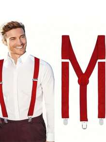 Solid Color Men Suspender With 3 Strong Clips Adjustable Braces Suitable For Teen Summer Casual Outdoor Athletic Or Vacation Travel Or Graduation Gifts Or Birthday Dress Accessories Or Daily Wear