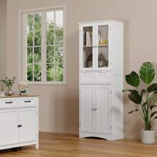 Asofer Kitchen Cabinet, Kitchen Cabinets With 2 Cabinets And 2 Drawers, Kitchen Pantry With Anti-Tilt Design, Wooden Kitchen Cabinet For Kitchen, Living Room, Dining Room, Laundry Room - trắng - Xem 3