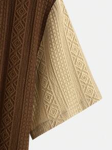 1. 夏季男士纹理拼接领短袖衬衫，度假风翻领纽扣休闲衬衫，男士精致纹理衬衫，领短袖简约优雅通勤衬衫，夏季沙滩休闲领短袖上衣，领设计加宽肩部，时尚舒适休闲街头风夏季衬衫，纯色不规则提花短袖，男士休闲装 - 棕色 - 查看 6