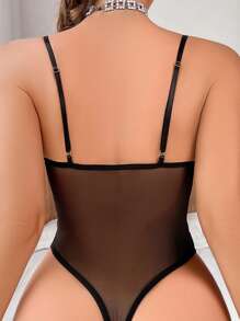 Sexy Lace Mesh Sheer Lingerie With Suspender, Seductive - Black - View 5