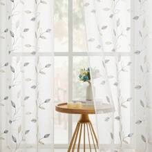 2 Paneles de cortinas de poliéster transparente con diseño bordado de hojas, aptas para salas de estar y dormitorios, decoración del hogar, con ojales para instalación sencilla - Multicolor - Ver 6