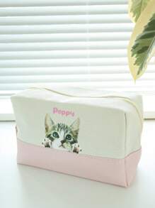 Personalized Makeup Bag Your Pet Photo And Name Custom Portrait Cosmetic Bag Customized Canvas Make Up Bag Gift Your Dog Your Cat Large Capacity Multifunction Organizer Pencil Case For Dog Cat Lover Zipper Pouch Pet Portrait Memorial Gift - Multicolor - View 12