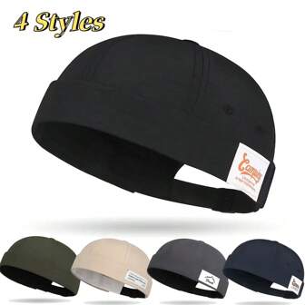 4 Styles Men Beanie Breathable Cap Hip Hop Melon Skin Cap Adjustable Landlord Hat