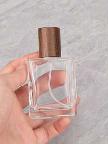 1pc/2pcs 30ml Square Wooden Cap Perfume Sprayer Bottle, Portable Travel Fragrance Refillable Bottle, Suitable For Storing Perfume, Alcohol And Other Liquids