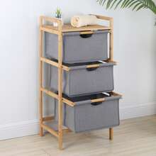 Bamboo Storage Rack, Organizer Rack With 3 Fabric Drawers For Bedroom Living Room Bathroom Outdoor Decor - Grey - View 1