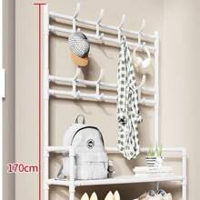 White Shoe Rack For Home Use- Multi-Layer Single Door Shoe Rack For Renting/Subletting- Integrated Iron Clothes Hat Rack - Floor-Standing Dormitory - Multi-Functional Shoes And Hats Rack - Selective Carbon Steel Tube - Diversified Placement - Structurally Steady - Easy To Install - High-Capacity Storage - Strong Bearing Capacity, Not Easily Deformed - Open Shelf For Convenient Retrieval - Not Easily Rusty. - White - View 16