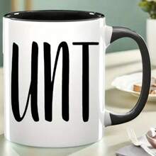 1 pièce Tasse à café en céramique imprimée avec lettre UNT, 11 oz, revêtement en polyester, réutilisable, lavage à la main uniquement, cadeau polyvalent idéal pour une tante