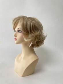 [Natural Charm] Elegancka 10-calowa blond krótka falowana peruka typu bob dla kobiet - obszerne syntetyczne włosy z grzywką, idealne do codziennego noszenia i na specjalne okazje, peruka z krótkich włosów