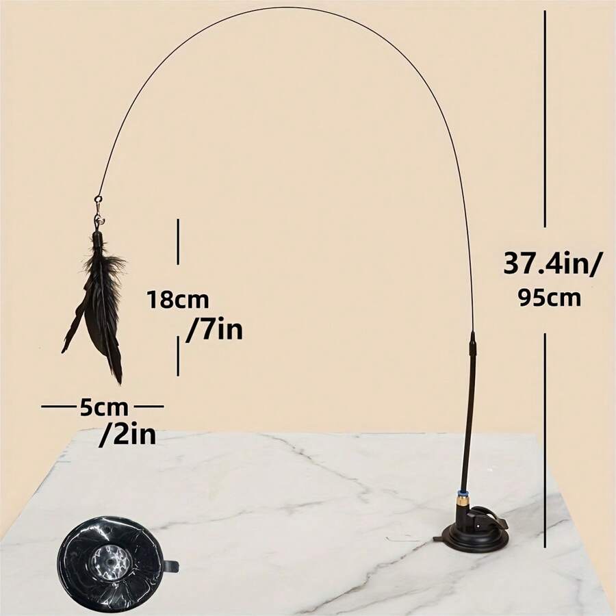 1 Pc Interactive Cat Teaser Toy With Suction Cup, Self-Entertaining Long Pole, Plastic, Handheld Kitten Teasing Stick, With No Battery Required For Indoor Cats