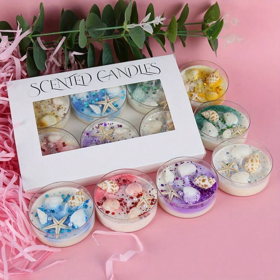 1pc/2/Pcs/6pcs Shell Sequin Aromatherapy Candle Gift Fragrance Color Sequin Dried Flower Soybean Conch Candle - Christmas Gift - Candlelight Dinner - Furniture Essential - Party Gathering -6 Unique Fragrances Create A Romantic Atmosphere, Perfect For Valentine's Day And Graduation Gifts!