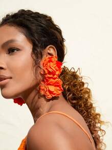 Pendientes grandes con flores hechos a mano inspirados en la moda de resort para mujeres