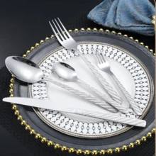 5pcs/Set Stainless Steel Twisted Texture Flatware Set, Includes Steak Knife, Fork, Spoon & Dessert Fork, For Hotel/Restaurant - Multicolor - View 2