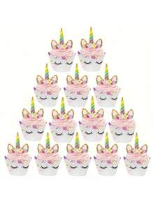 10 件蕾丝独角兽纸杯蛋糕顶部装饰，带独角兽装饰的彩虹纸杯蛋糕底材，纸杯蛋糕装饰，蛋糕装饰插件，生日派对活动装饰用品 - 彩色 - 查看 3