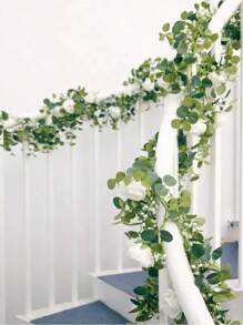 1pc 5.9FT Artificial Eucalyptus Vine Fake Rose Flowers Gypsophila Garland For Wedding Home Craft Art Table Runner Decor - 紅色 - 查看 7