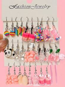 1-15 对亚克力心形、泰迪熊、甜甜圈、棒棒糖吊饰吊坠耳环套装 - 彩色的 - 查看 12