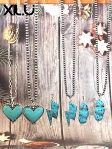 1 set de collar con colgante y aretes de estilo retro y país del oeste antiguo con diseño exagerado de color turquesa al estilo del Día de San Valentín para mujeres