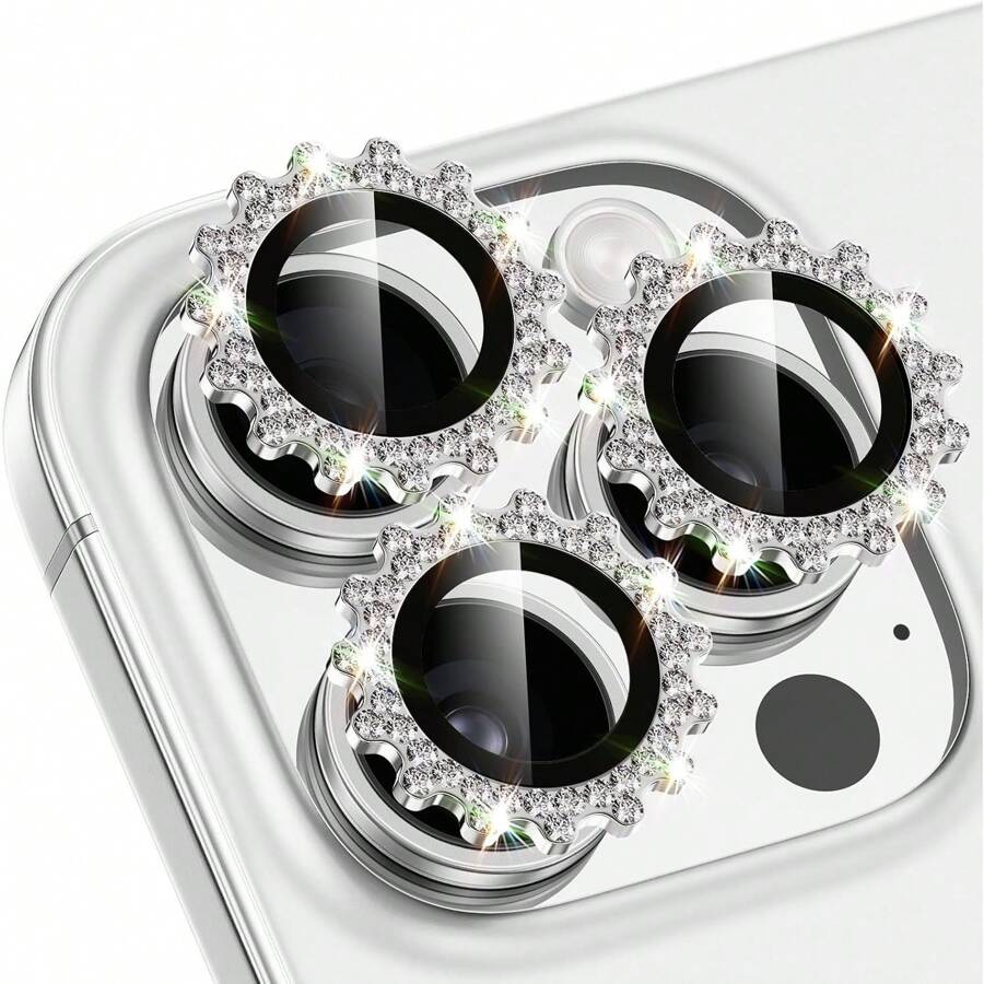 Compatible With Iphone 16 Pro/16 Pro Max Camera Lens Protector Bling Individual Gear Design Rhinestone Ring 9H Hardness Scratchproof Protector, Stylish Phone Accessories,Camera Lens Protector Film Compatible With IPhone 11/11 Pro/11 Pro Max/12/12 Mini/12 Pro/12 Pro Max, IPhone 13/13 Mini/13 Pro/13 Pro Max, Case Friendly (Silver) Gift For Birthday, Family, Friends Sparkling Crystal, Lens Protector Waterproof Shockproof Anti-Fall Anti-Fall Scratch Resistant Anti-Fingerprint Full Cover - Silver - View 1
