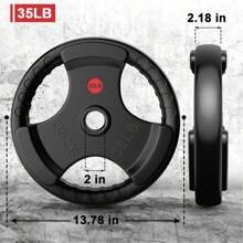 GIKPAL Rubber Grip Weight Plate, Barbell Weight Plate For Home Gym, 2-Inch Hole & Solid Cast Iron Core, Strength Training Plate For Weightlifting - Black - View 5