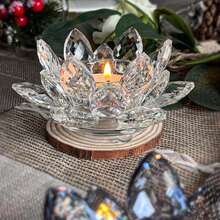 1Pc Crystal Lotus Flower Tealight Candle Holders/Glass Tea Light Candlestick Decor Decoration For Christmas Home Wedding Party - Multicolor - View 2